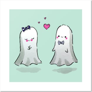 Cute Ghost Couple Fall in Love Posters and Art